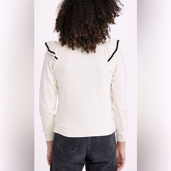 NWT THE GREAT The Shrunken Ruffle Sweatshirt in Washed White - Picture 9 of 16